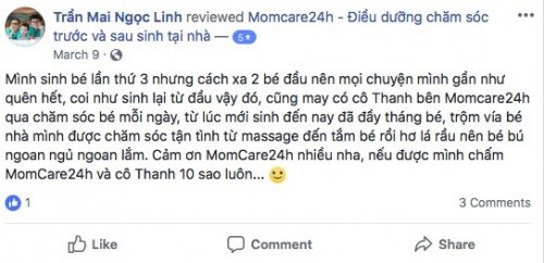 Cảm nhận của Trần Mai Ngọc Linh sau khi sử dụng dịch vụ Chăm sóc Bé sau sinh