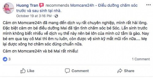 Cảm nhận của Chị Trần Thị Lan Hương sau khi sử dụng dịch vụ Tắm và Chăm sóc Bé 